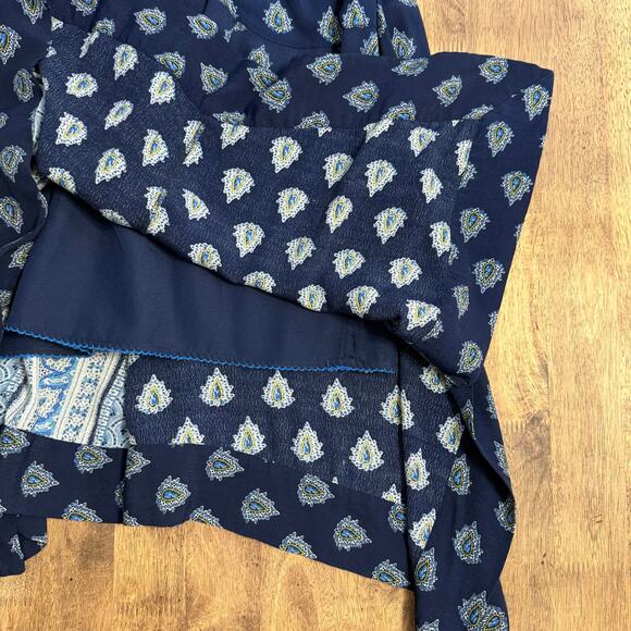 Maeve Anthropologie Eclipsed Wrap Dress Paisley Patchwork Blue Women’s Size 8 - Picture 9 of 11